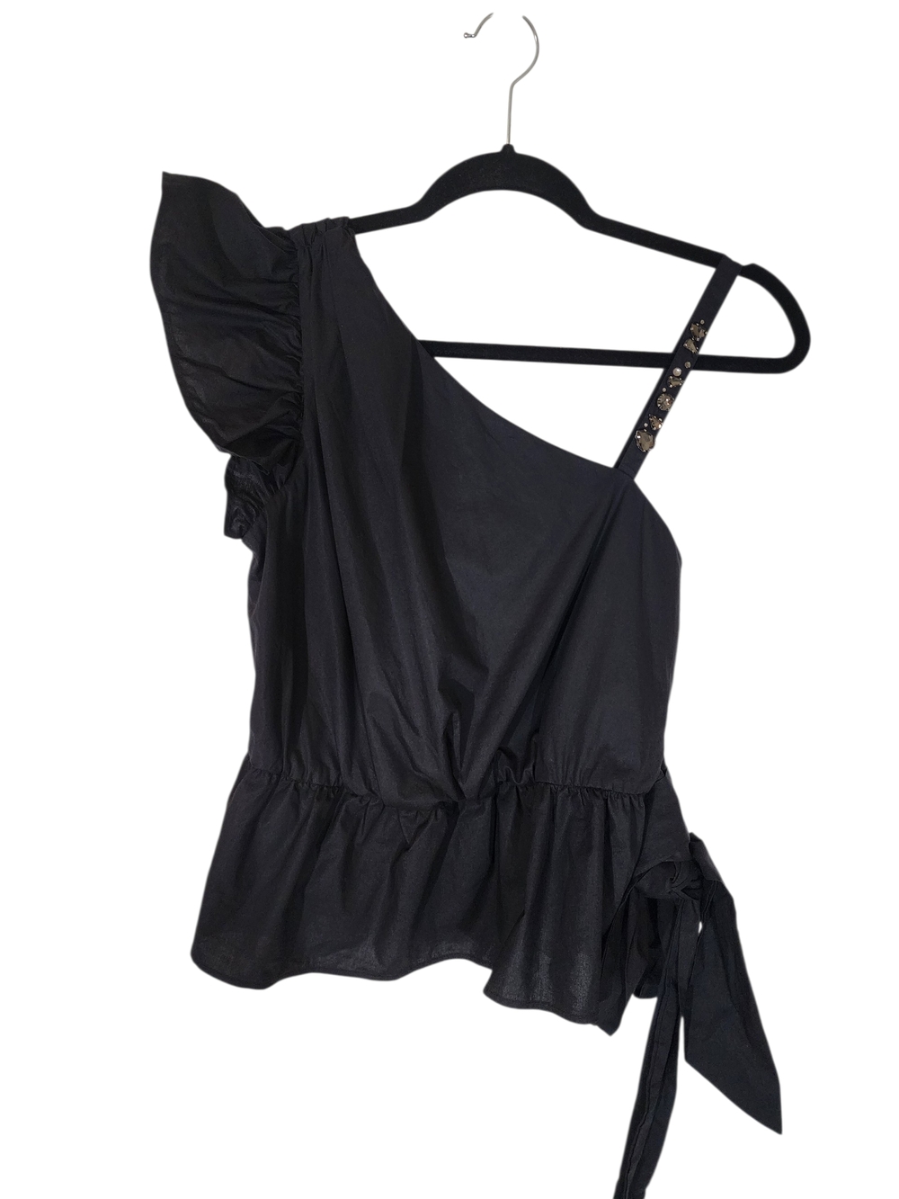 Pinko Black One Shoulder Jeweled Strap Peplum Top Size US 4